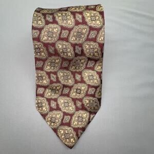 Vintage Burberrys Brown Gold Geometric Silk Tie Made USA